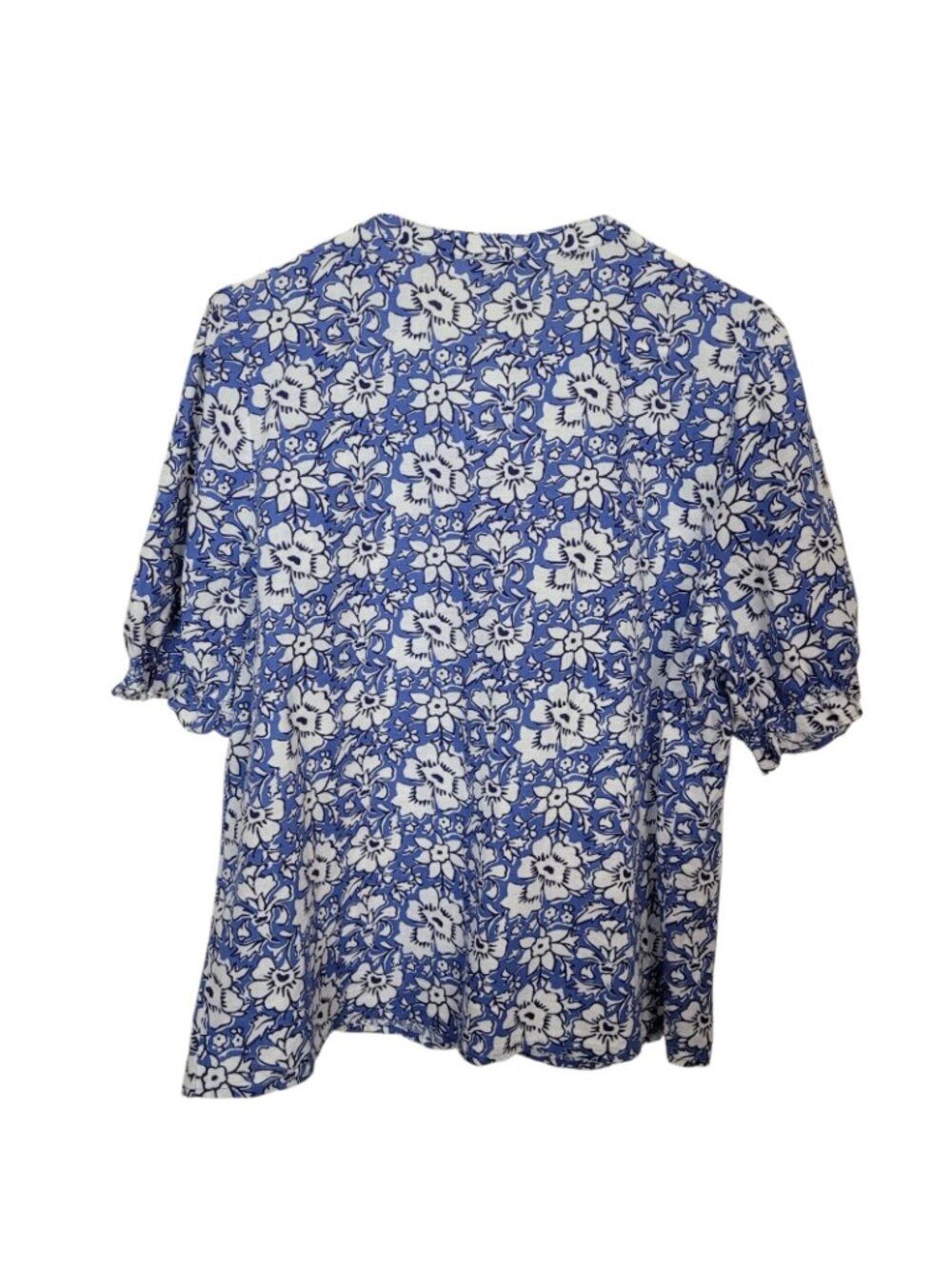 J. Crew Linen Cotton Blend Bohemian Button Up Ruffled Blouse Blue Floral Lg NWT - Picture 2 of 7